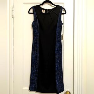 Anne Klein black and blue sheath dress with faux leather trim